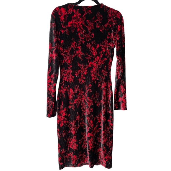 HD In Paris Black Gauzey Red Floral Print Bodycon Long Sleeve Dress Size Small - Picture 4 of 8